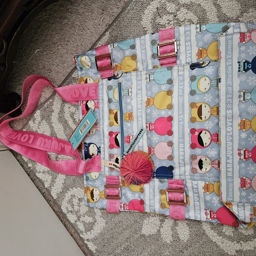 HARAJUKU Colorful Tote Bag with Pink Handles